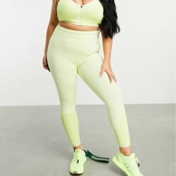 Adidas Women's Ivy Park Yellow Tint Rib Panel Tights  (Plus Size) H25365 - Picture 1 of 2